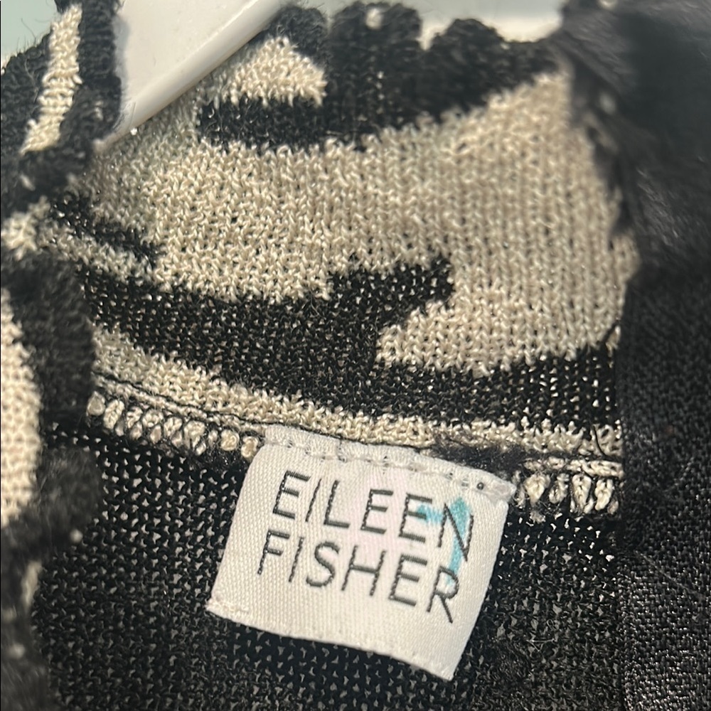 Eileen Fisher Knit Mock zebra neck  Ruffled Women's Top Black one size - Picture 2 of 10